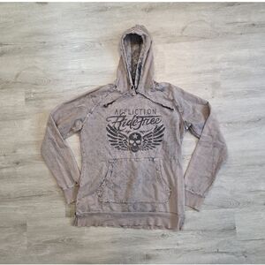 Affliction Women's Large Distressed Rhinestone Skull Hoodie Pullover